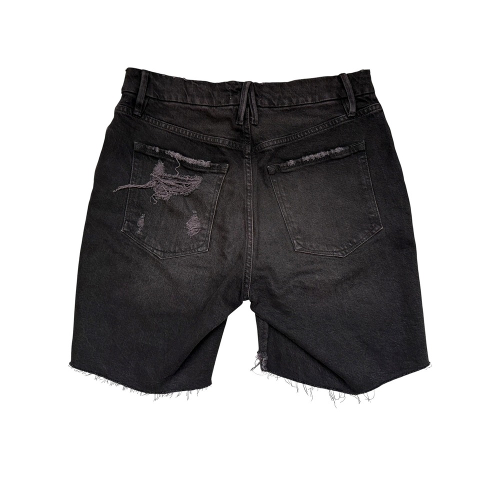 Good American High Rise Distressed Denim Shorts Faded Black Raw Hem Size 8/29